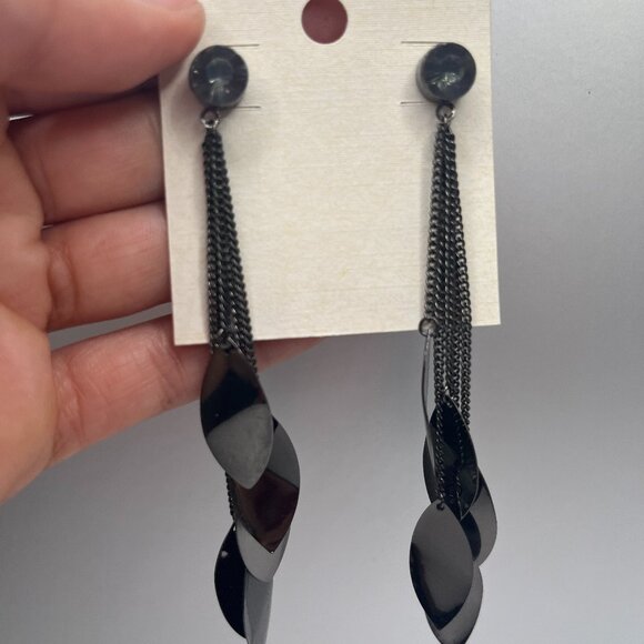Long Black Dangle Earrings - Picture 1 of 4